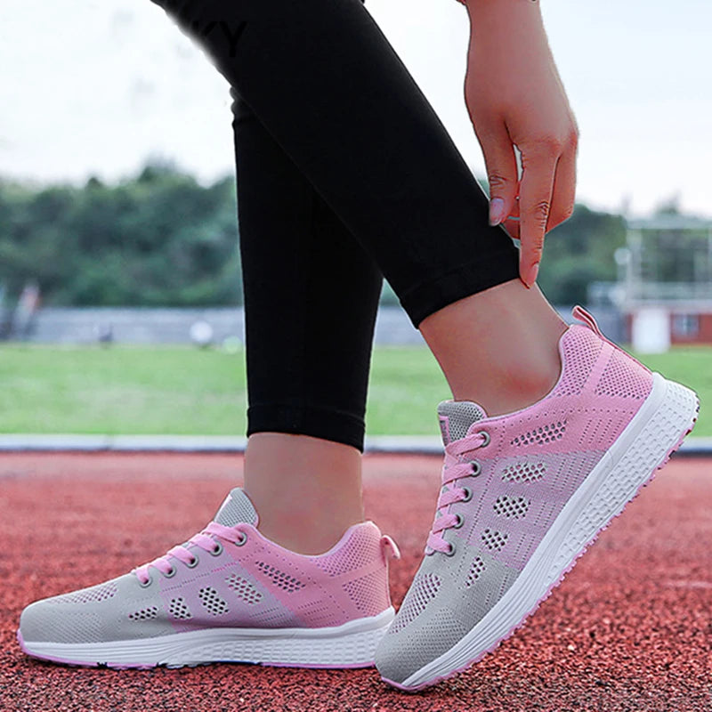 2025 Nieuwe mode damessneaker platte damesschoenen mesh stof casual sneaker dames veterschoenen vrouwelijke sneakers voor dames