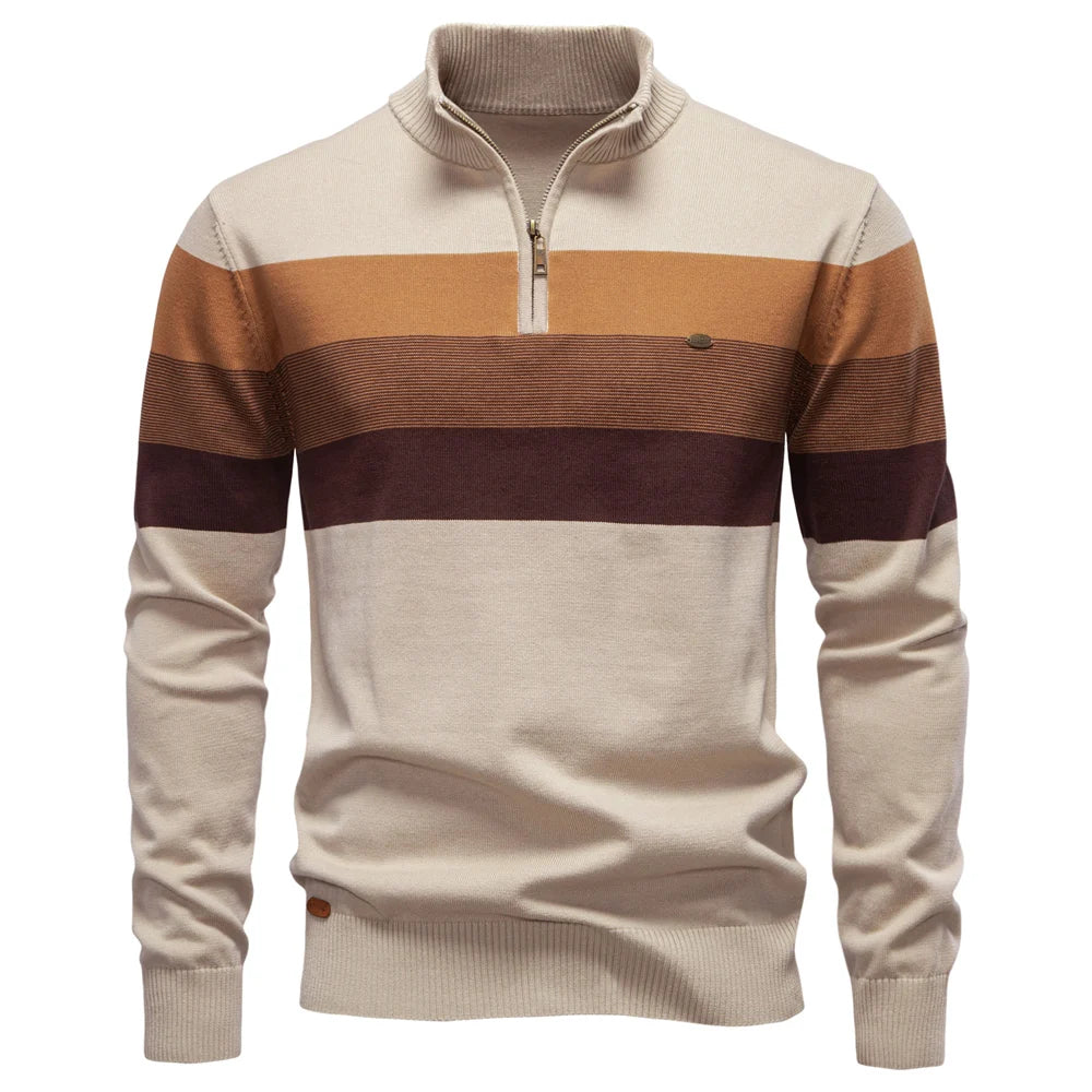 Men's Cotton Mock Neck Stand Collar Sweaters Quarter Zipper Pullover Autumn Winter Warm Social Casual Sweater for Men