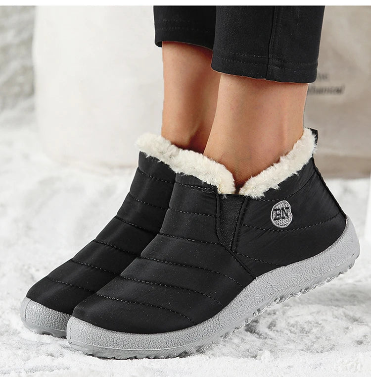 Men's Warm Fur Flat Shoes Waterproof Winter Slip-On Sneakers For Men