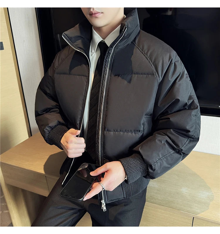 Men's Loose and Casual Thickened Down Jacket With Stand-Up Collar, Suitable For Daily Commuting, Autumn, Winter, and Leisure