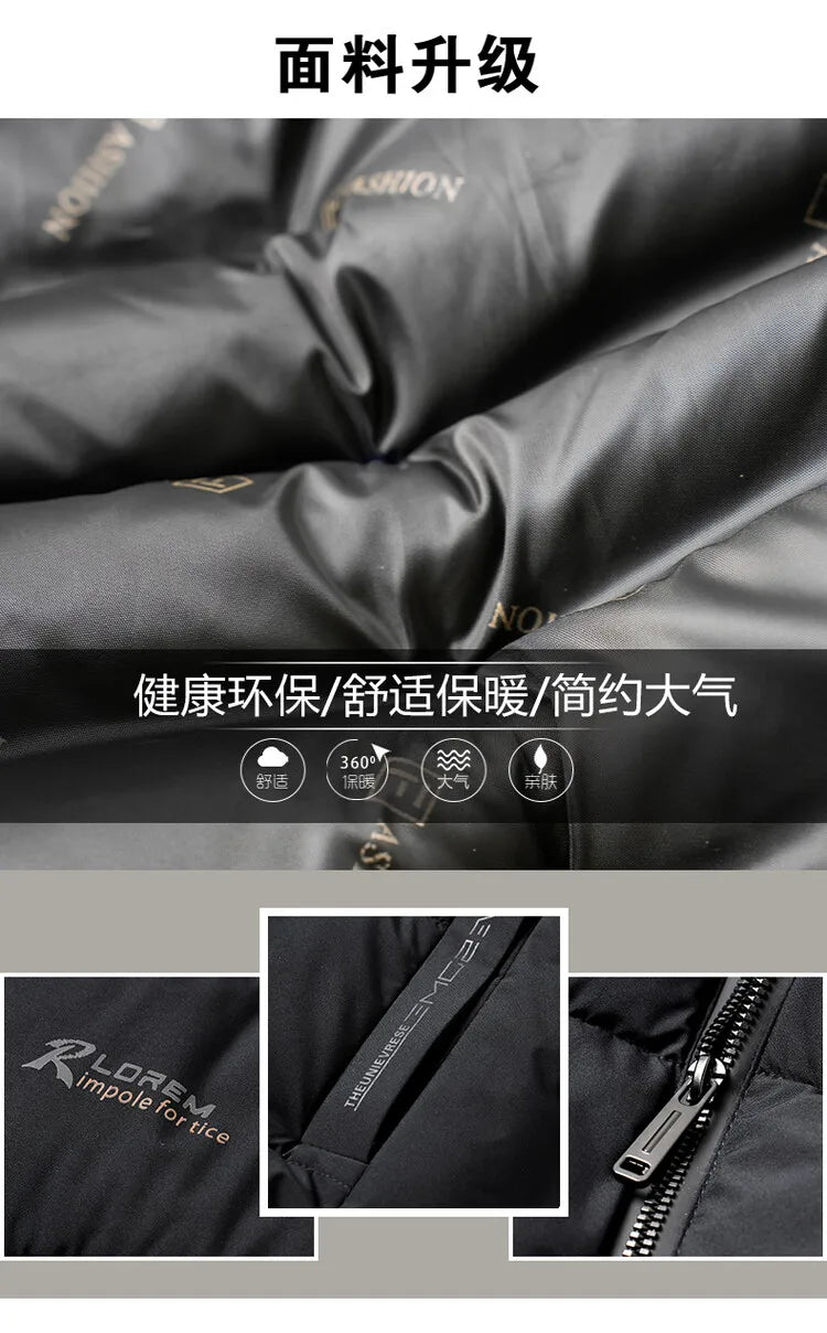 Men's High-Quality Solid Colour Business Casual Thickened Warm Cotton Jacket With Standing Collar Suitable For Male Daily Commute