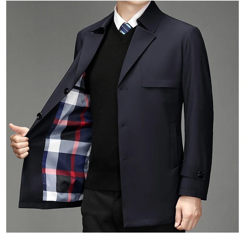 Men's Autumn & Winter Jacket, Clothing Trench Coat, Lapel Single Breasted Straight Business Casual, Male Youth Popular Style