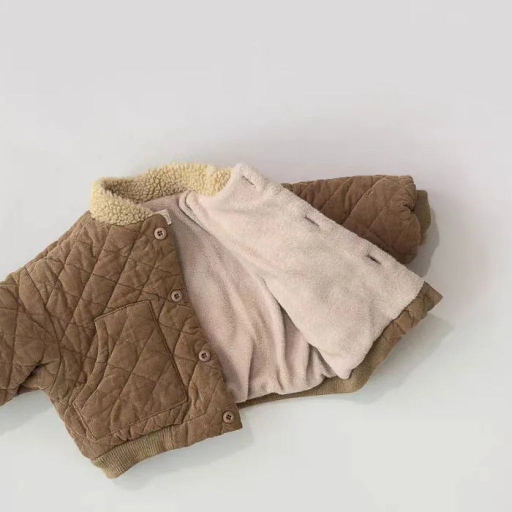 2025 Winter Nieuwe Baby Lange Mouw Warme Jas Plus Fluwelen Dikke Baby Jongen Gewatteerde Jas Meisjes Vintage Fleece Jas Kinderkleding 1-3Y