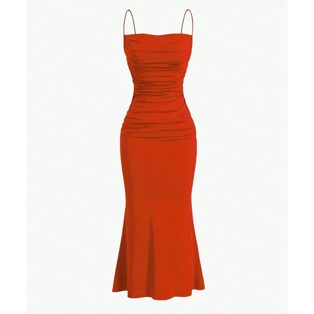 Women's Party Dresses Maxi Spaghetti Strap Elegant Slim Evening Wedding Guest Multi-Colour Summer Milkmaid Dresses
