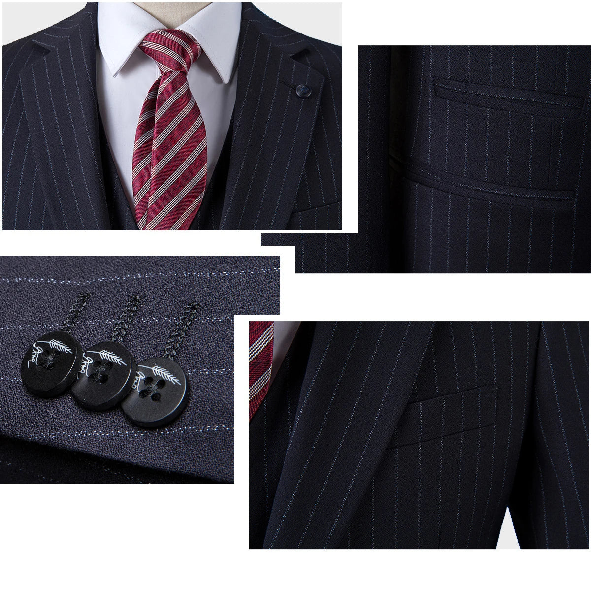 Men's Premium British Striped Suits, Business Formal Dress, Wedding, and Groom, Slim-Fit, Coat Vest & Pants - Customized Sizes Available
