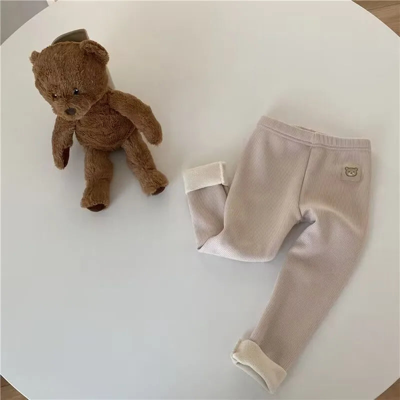 New Autumn Kids Leggings Girls Cute Bear Fur Padded Skinny Pants Children Warm Cartoon Elastic Leggings 4-6Y Girls