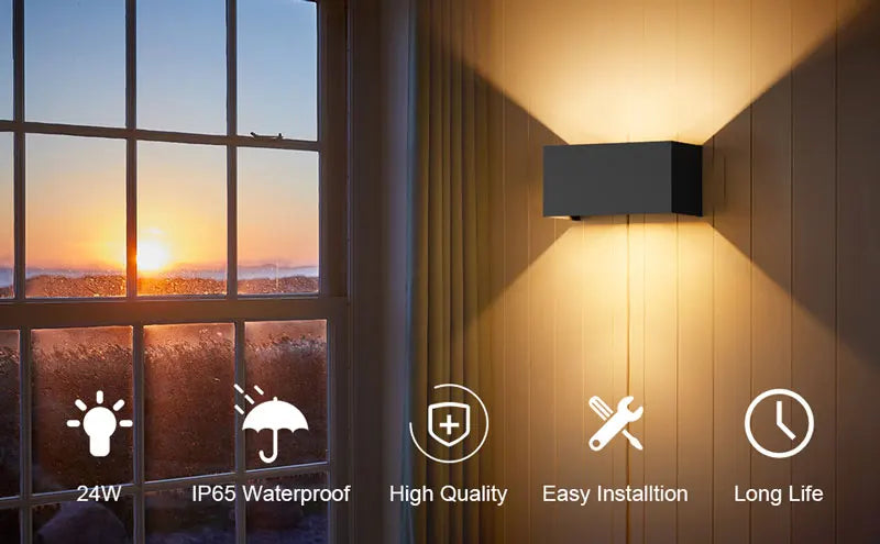 LED Wall Lamp Outdoor Waterproof IP65 Interior Wall Light Porch Garden Lights Living Room Street Corridor Stairs Lighting 24W