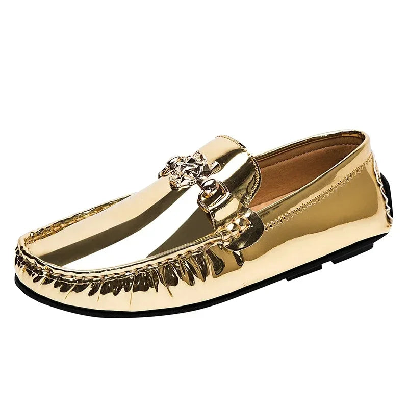 Over Size 38-48 Men Fashion Gold Moccasin Loafers Luxury Brand Casual Shoes for men Big Size Youth Personality Loafers