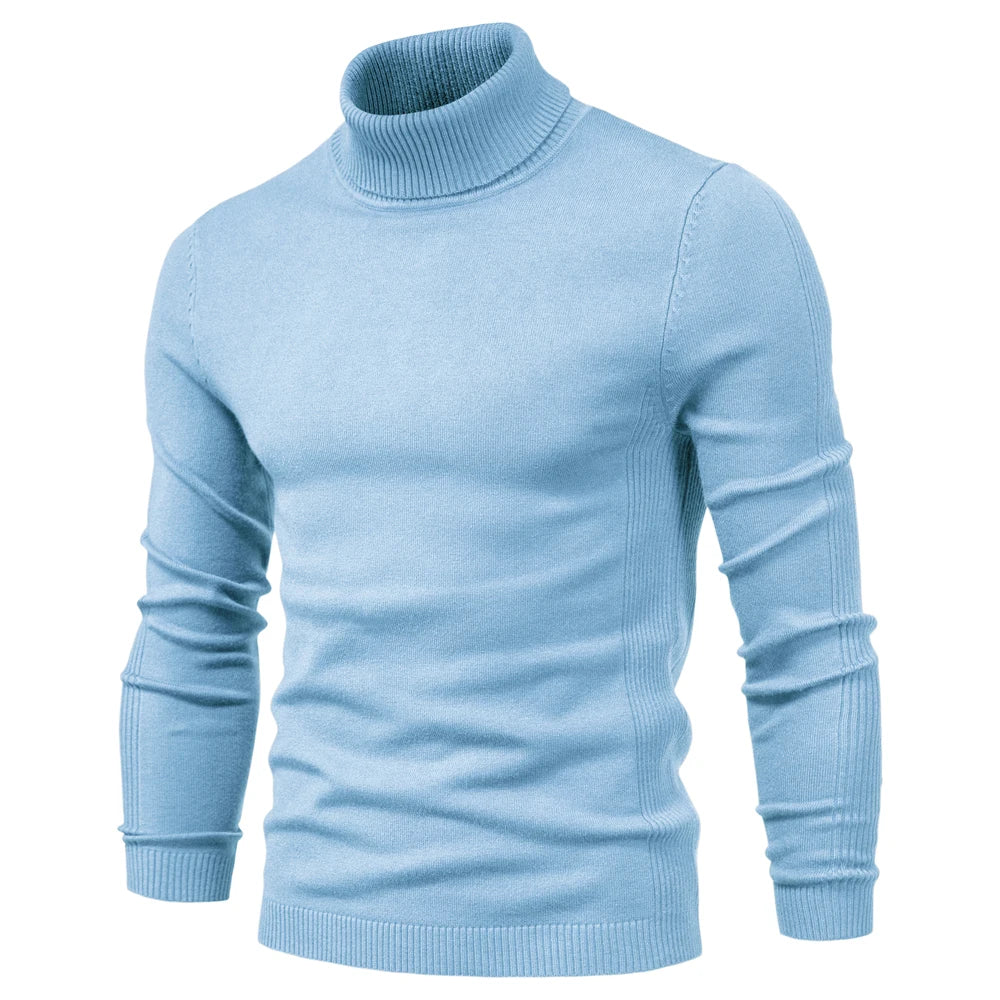 Winter Men's Turtleneck Sweater Casual Solid Colour Warm Pullover High Quality Slim Neck Long Sleeve Sweater For Men