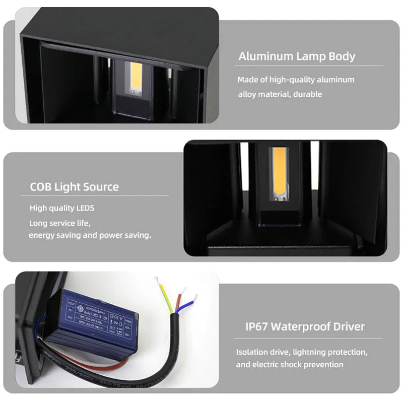 Aluminium LED-wandlamp voor buiten, waterdicht IP65, tuinverlichting, 6W 12W, wandlampen voor binnen, slaapkamer, woonkamer, trapverlichting