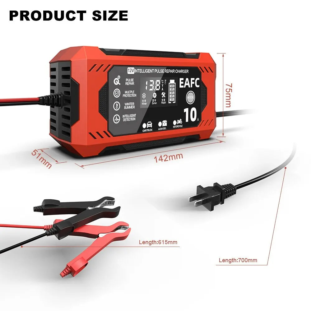 Car Battery Charger 12V 8A 10A Touch Screen Pulse Repair Digital LCD Display Smart Fast Charger for Car Motorcycle