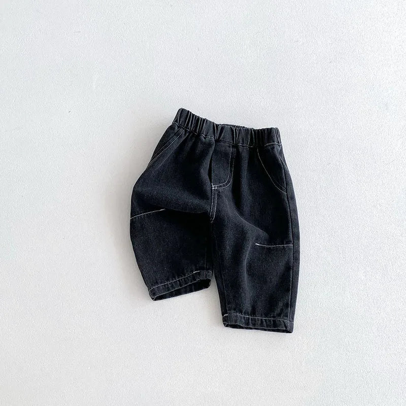 New Autumn Kids Jeans Children Girls Solid Colour Denim Blue Pants Baby Boys Cute Casual Trousers 9M-5T Unisex