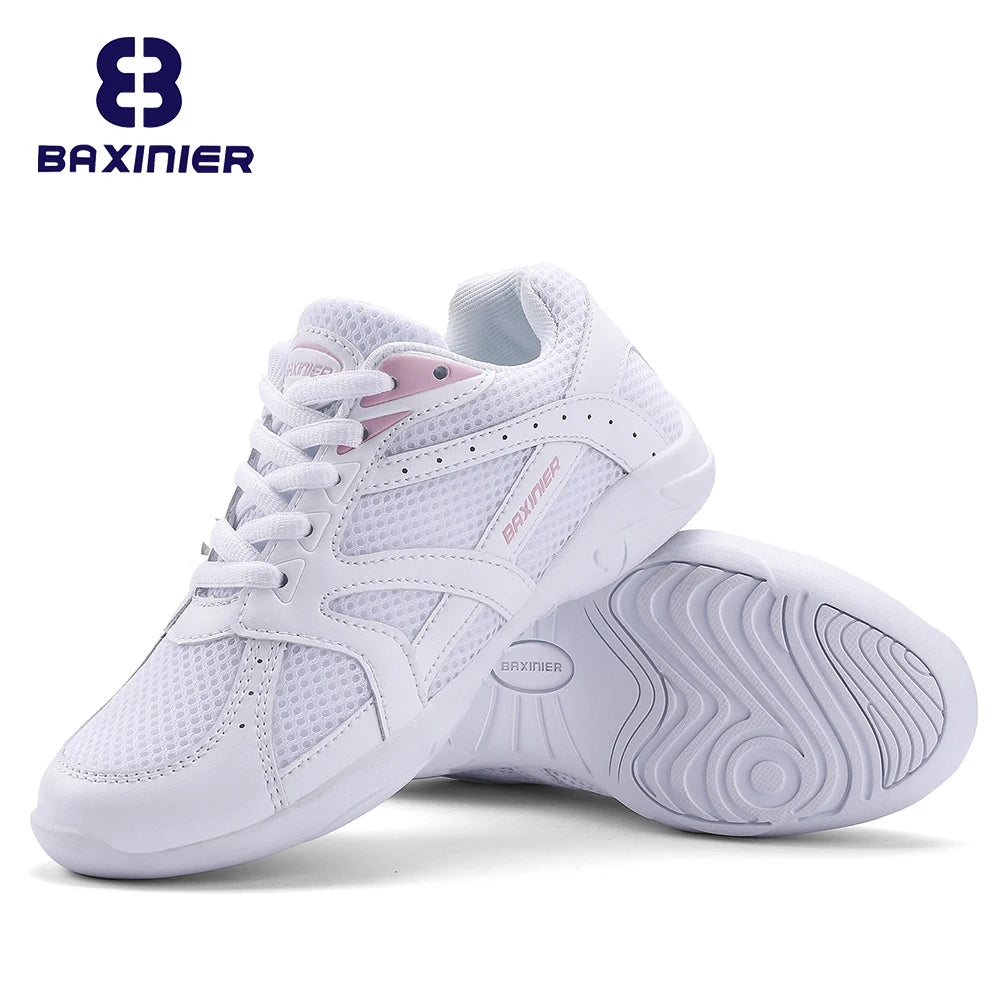 Girls White Cheerleading Shoes Mesh Breathable Training Dance Tennis Shoes Lightweight Youth Cheer Competition Sneakers