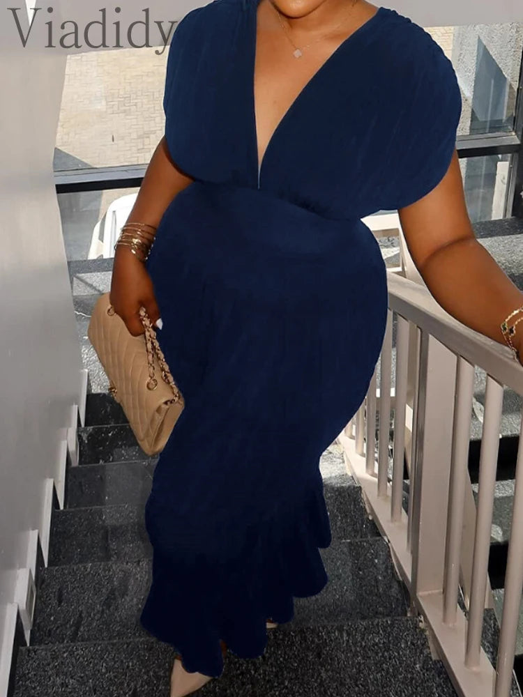 Women Casual Sleeveless Ruched Ruffles Hem Dress
