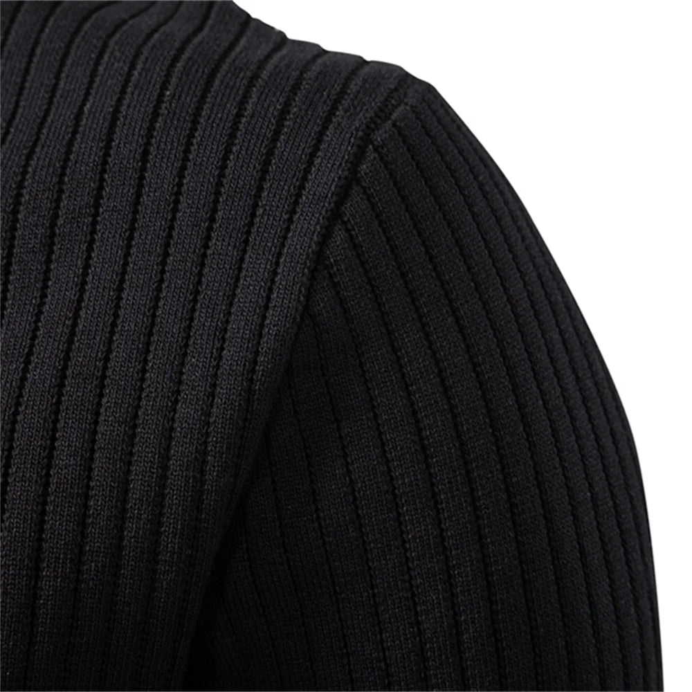 Men's Long Sleeve T-Shirt Fashion Knitted Slim Fit Polo Sweater Ribbed Henley Collar T-Shirt For Men