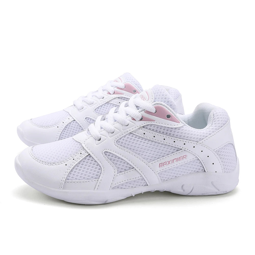 Girls White Cheerleading Shoes Mesh Breathable Training Dance Tennis Shoes Lightweight Youth Cheer Competition Sneakers