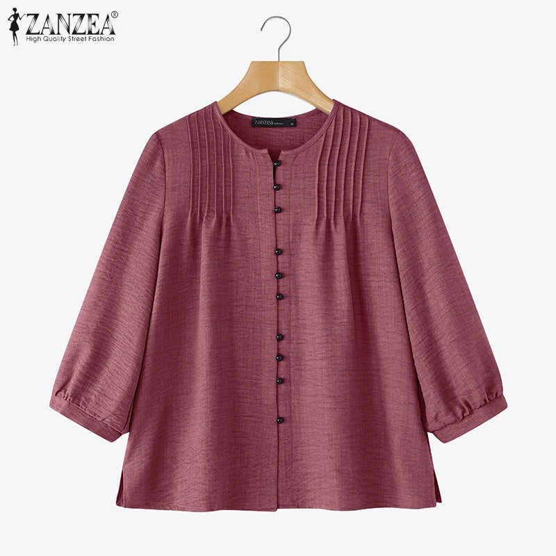 2025 Autumn Office Shirts Women Long Sleeve Buttons Blouses Casual O Neck Solid Loose Tops Female Work OL Blouses Chemise