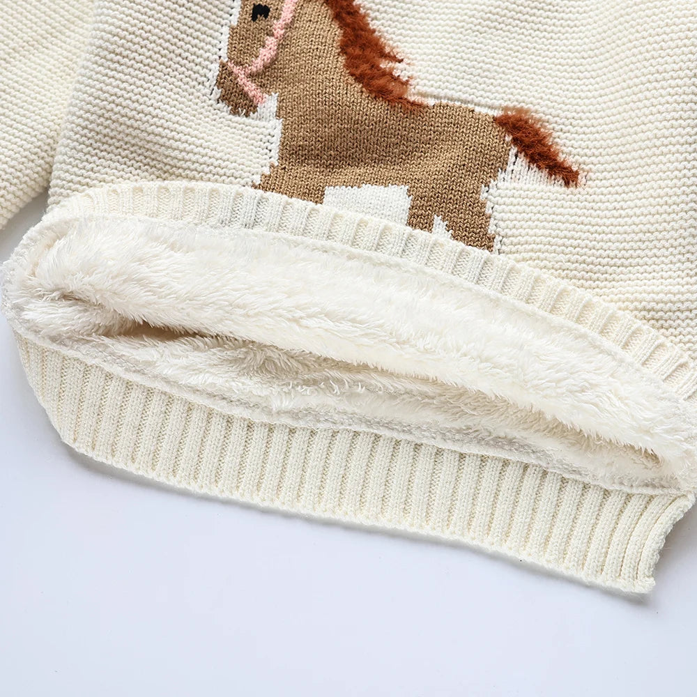 Winter New Cartoon Kids Baby Sweaters Fur Lining Kids Knitwear Fleece Boys Girls Pullover Coat 1-6Y Unisex