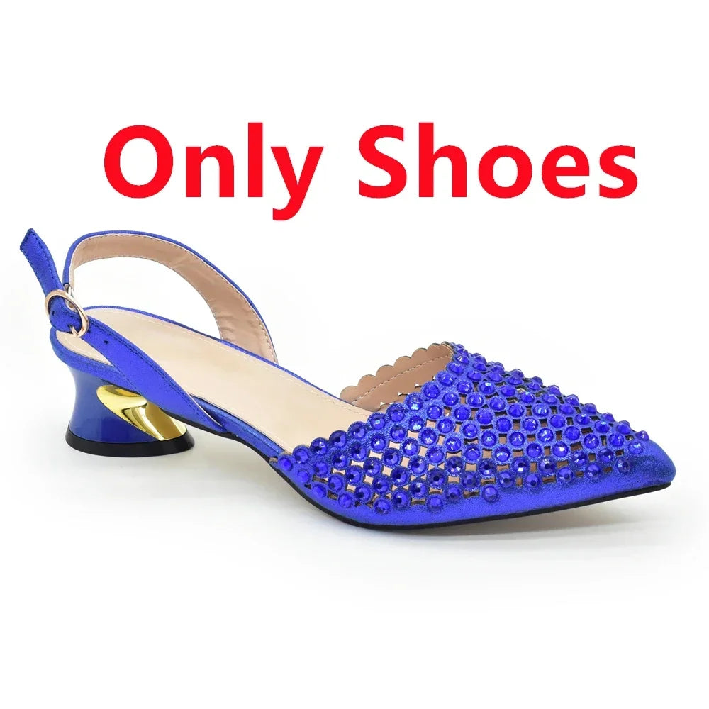 Italian Shoes with Matching Bags Set Rhinestone-Decorated with Medium Heels for African Ladies' Party Pumps
