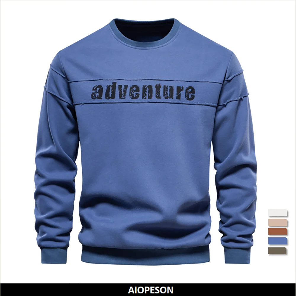 Men's Crew Neck Patchwork Printed Alphabet Sweatshirts Youth O-neck Sportswear Tops