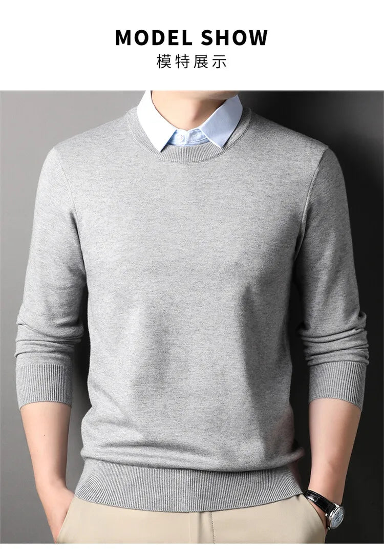Unisex Knit Sweater Dark Navy False Two-Piece Design Thickened Layered Look With Built-in Collar Soft Touch & Warm Sweater For Men & Women