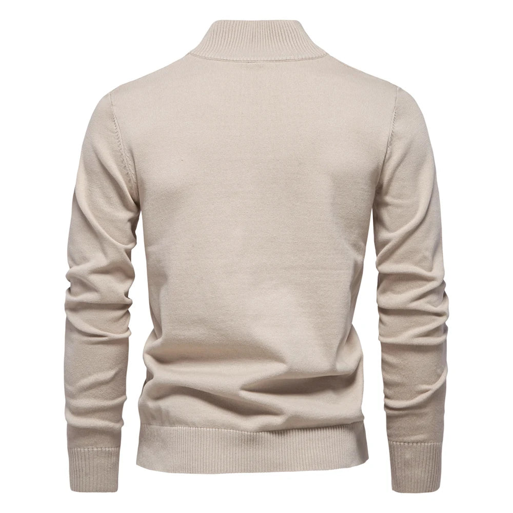 Men's Quarter Zip Cotton Pullover Sweaters Solid Colour Casual Social Knitted Mock Neck Polo Sweaters for Men