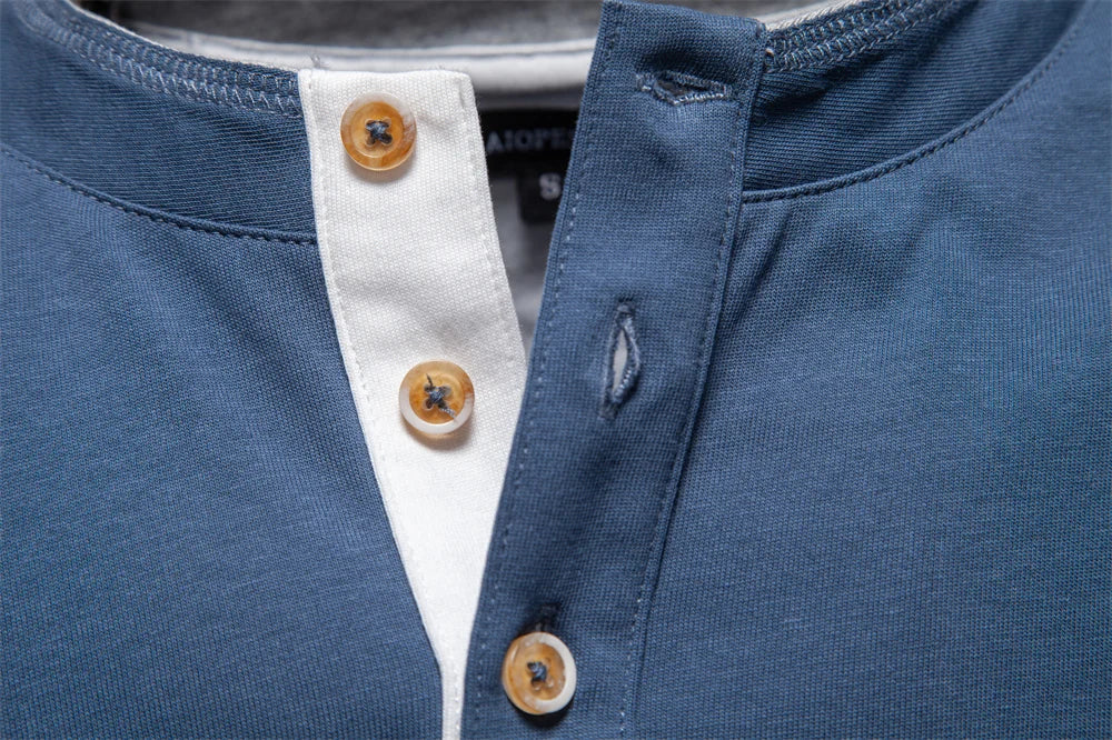 Men's Long Sleeve Fashion High Quality Cotton T-Shirt With Button Collar Basic Male T-Shirt