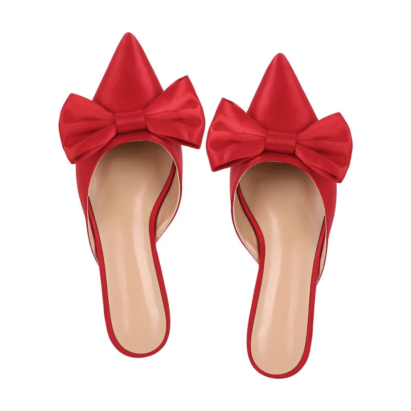 Women Mules Pointed Toe Butterfly-knot Plus Size Shoes