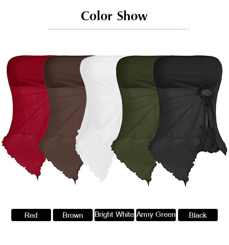 Women's Tanks Summer French Trendy Plain Cut Out Asymmetrical Hem Sleeveless Off Shoulder Tube Milkmaid Tanks