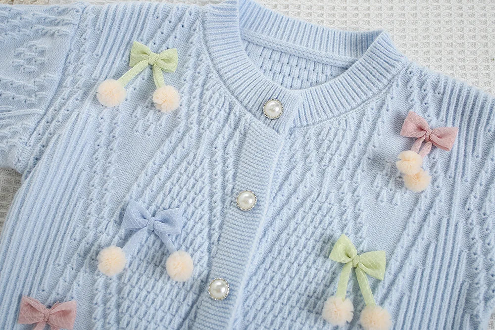 New Autumn Kids Knitted Cardigan Candy Colour Bow Girls Knitted Sweater Korean Loose Children Tops 9M-5T Girls