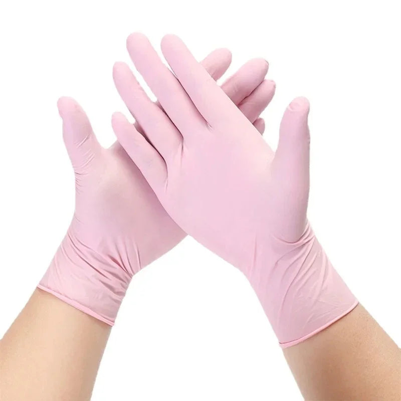 100 stuks roze nitril handschoenen wegwerp latex handschoenen poedervrij voor huishoudelijk gebruik, schoonheidssalon, keukenhandschoenen