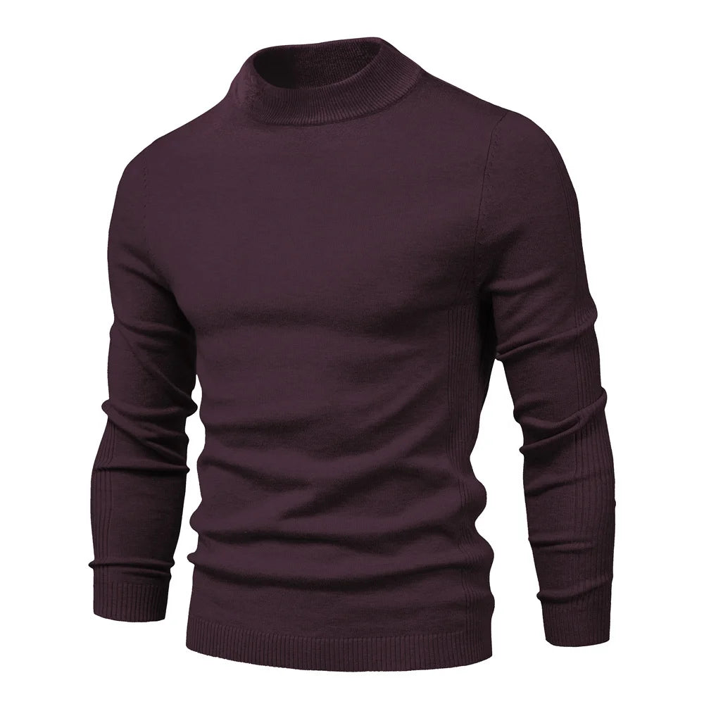 Men's Soft Mid Neck Pullover Casual Solid Colour Winter Warm Men's Sweater High Quality Pullover For Men