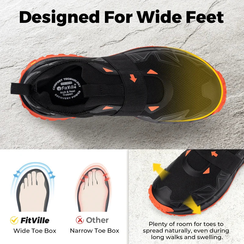 Men's Widened Hiking Walking Shoes Slip-On Comfortable Orthopaedic With Arch Support Non-Slip Sports Shoes For Travel