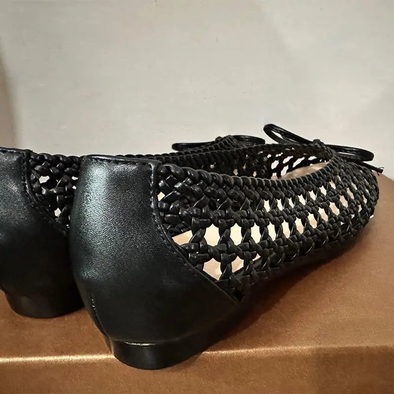 Women Round Toe Black Mesh Ballet flats