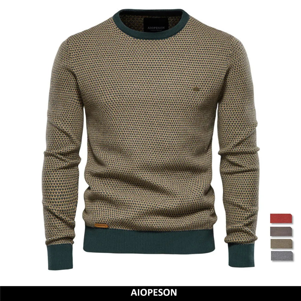Men's Cotton Spliced Pullovers Sweater Casual Warm O-neck Quality Men's Knitted Sweater Winter Fashion Sweaters for Men