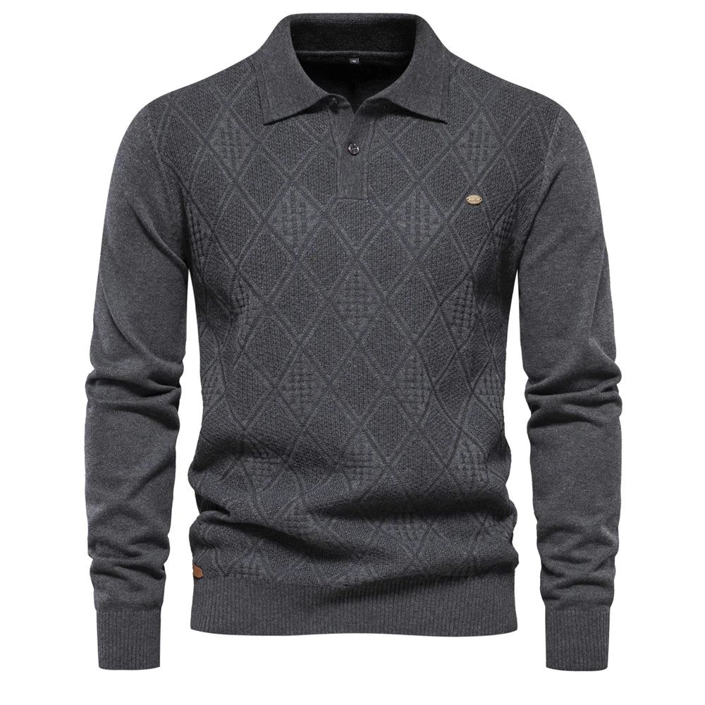 Men's Autumn Cotton Polo Neck Sweaters High Quality Pullover Knitted Sweater England Style Casual Social Pullover For Men