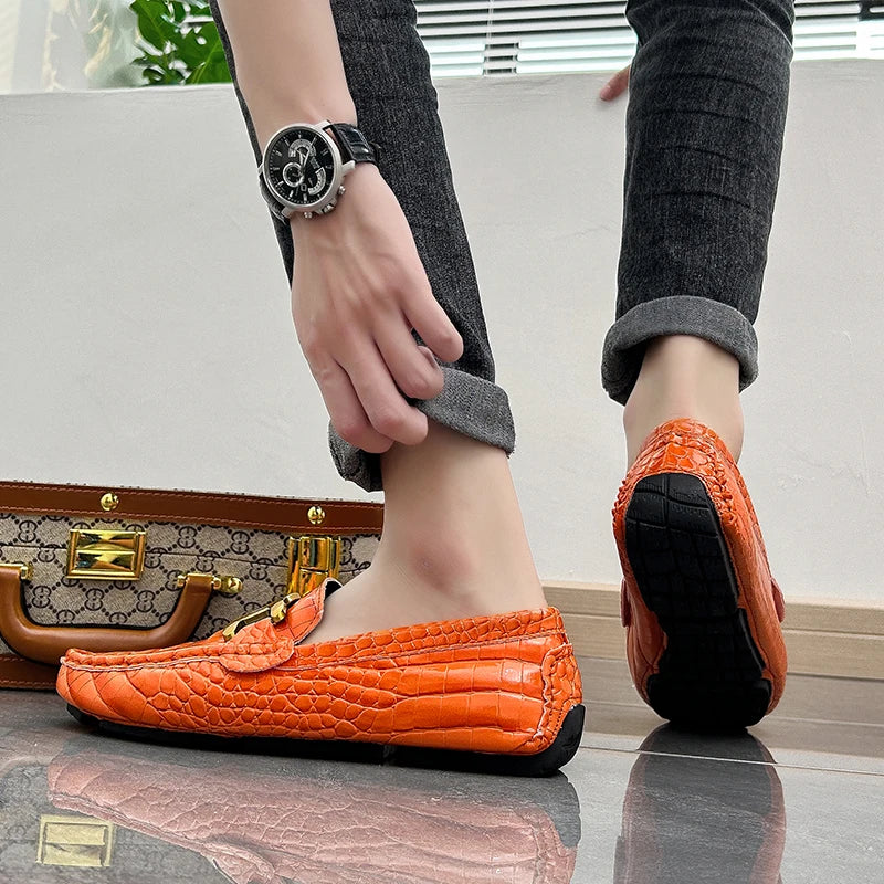 New Luxury Orange Casual Moccasins Shoes for Men Plus Size 38-48 Male Business Formal Dress Loafers England Gentleman Shoes