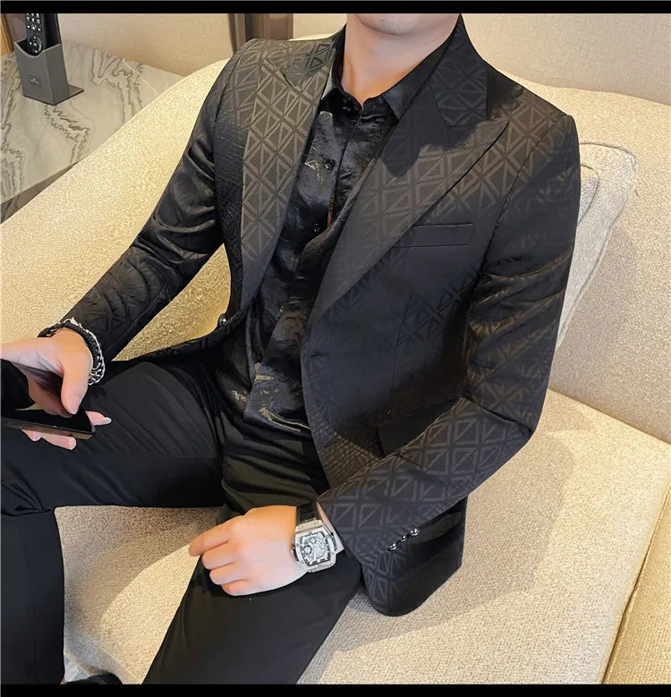 Men's Floral Print Blazer Jacket - Slim Fit Single-Breasted Business Casual Style Autumn Winter Formal Male Coat