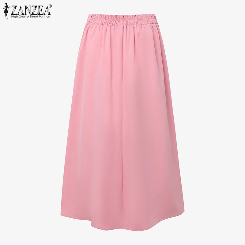 Elegant A-Line Pleated Skirts Women Fashion High Waist Patchwork Midi Faldas Mujer Office Commuting Solid Jupes Femme