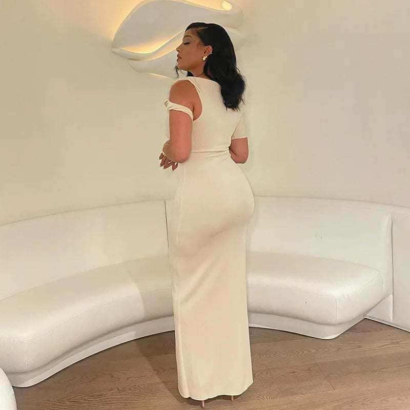 Smooth Bandage Dress Woman Summer Sexy Irregular Solid Sheath Chic Stretch Body-Shape Birthday Party Elegant Bodycon