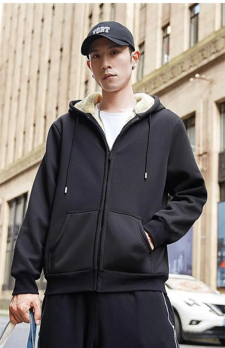 Herren Winterjacke mit Reißverschluss und Kapuze, warm, stylisch, winddicht, langer Mantel, klassische Parkas, lässige Herrenoberteile