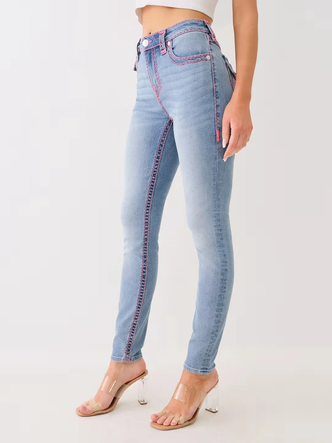 Jennie Mid-Rise Super T Skinny Jeans Women's High-Waisted Embroidered Casual Tight Fit Cotton Blend Washed Pencil Pants