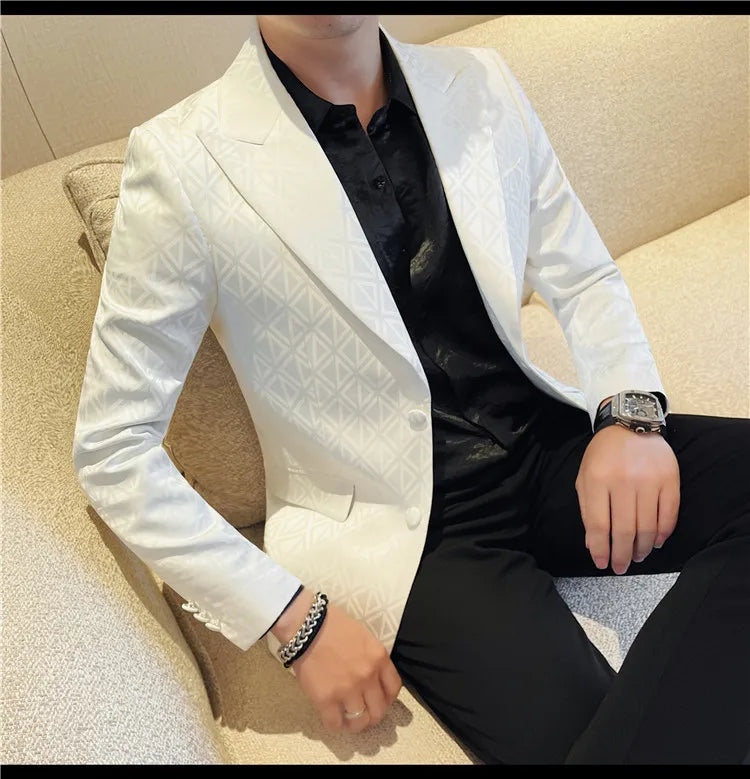 Men's Floral Print Blazer Jacket - Slim Fit Single-Breasted Business Casual Style Autumn Winter Formal Male Coat