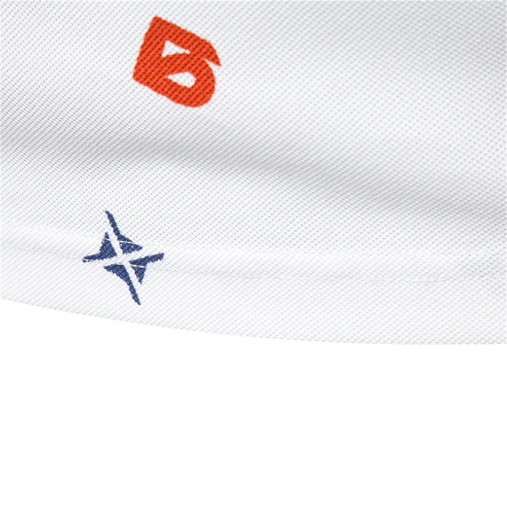 2025 Summer New Men's Solid Colour Polo Shirt with Printed Turn-Down Collar Casual Slim Fit Breathable Comfortable Top
