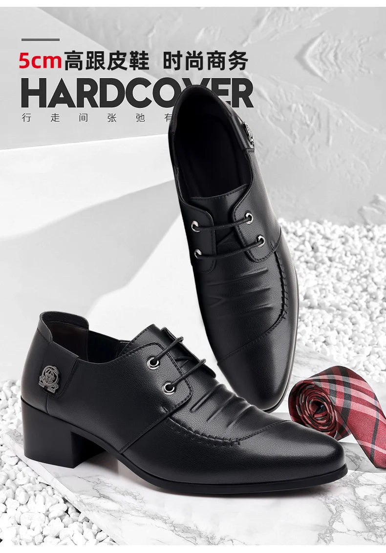 Stylish Men Formal High Heel Dress Shoes Trendy Style Male Business Officer Oxfords Fashionable Youth Party Evening Shoes