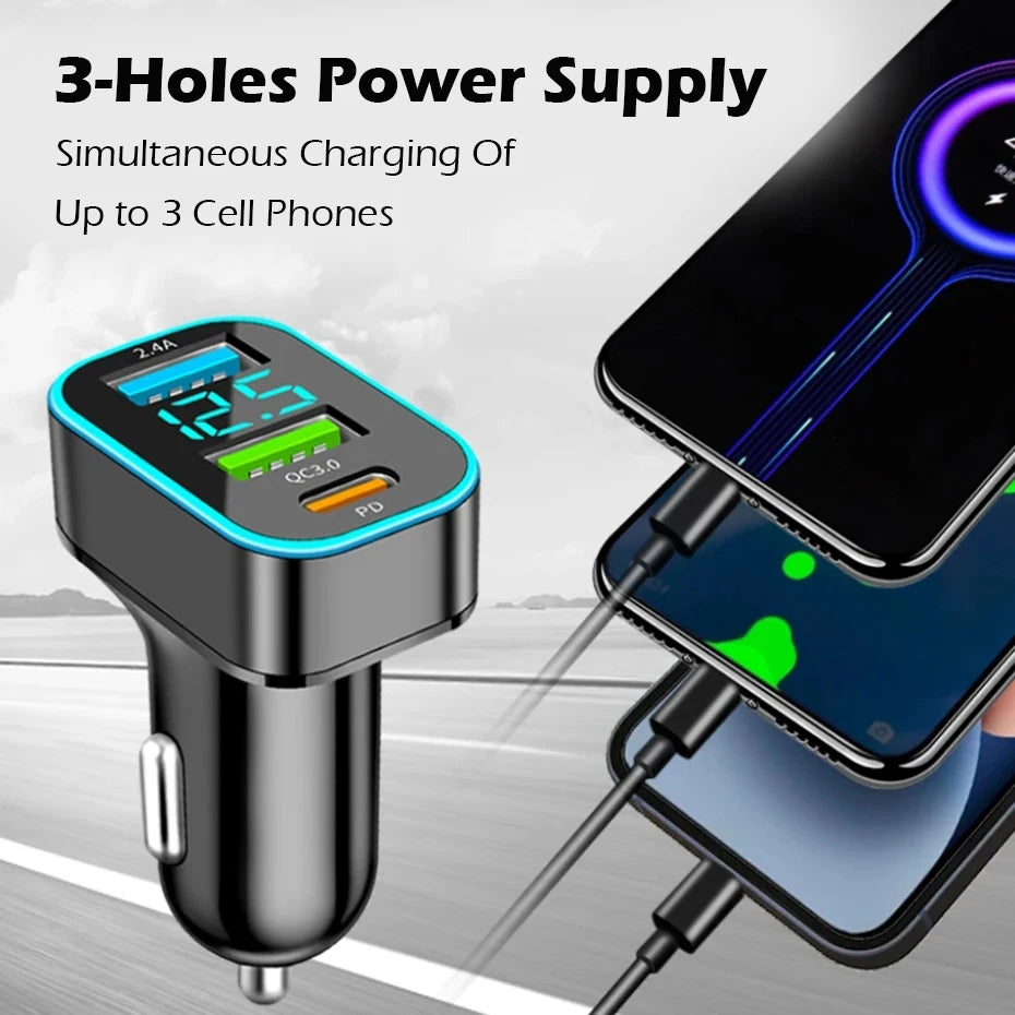 66W Autolader 3 Poorten USB Auto Sigarettenaansteker Snel Opladen Auto Telefoon Oplader Adapter Voor HUAWEI iPhone Samsung Xiaomi