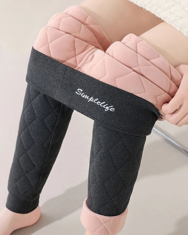 Women's High Waist Thick Thermal Pants Winter Windproof Knee Middle Aged Elderly Base Pant Elastic Waist Tummy Control Base Layer