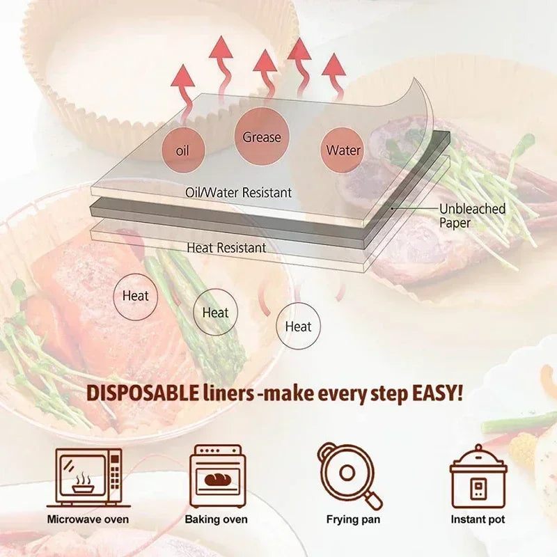 Set van 50 stuks Airfryer-accessoires Wegwerpbare antiaanbakpapieren bakvormpjes Bakovenpapier Aerogrill-bakvormpjes