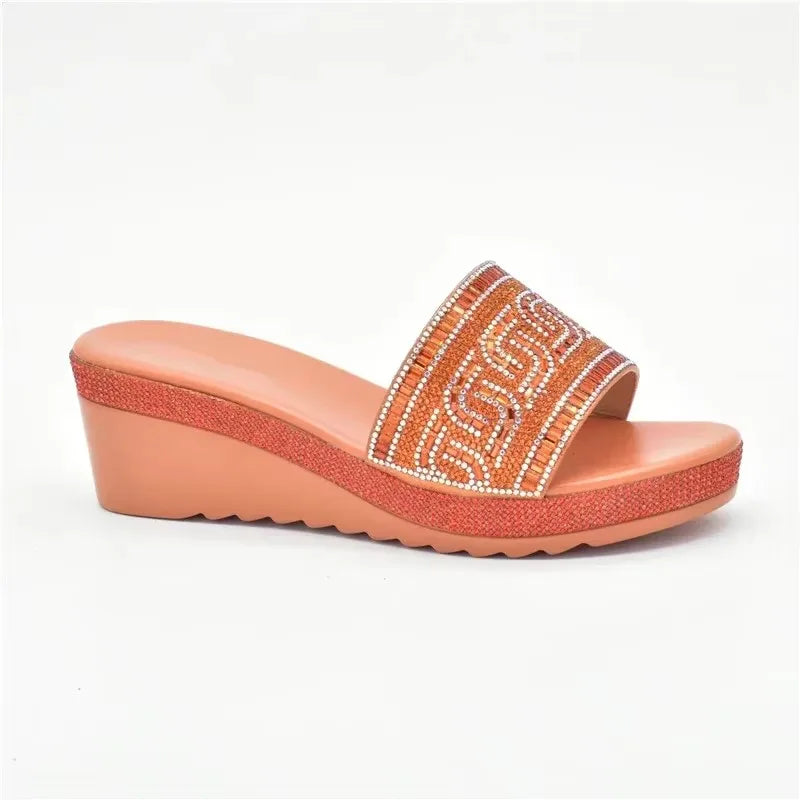 African Party Shoes Decorated with Metal Wedding Shoes for Women Bride Wedges Shoes for Women Luxury Shoes