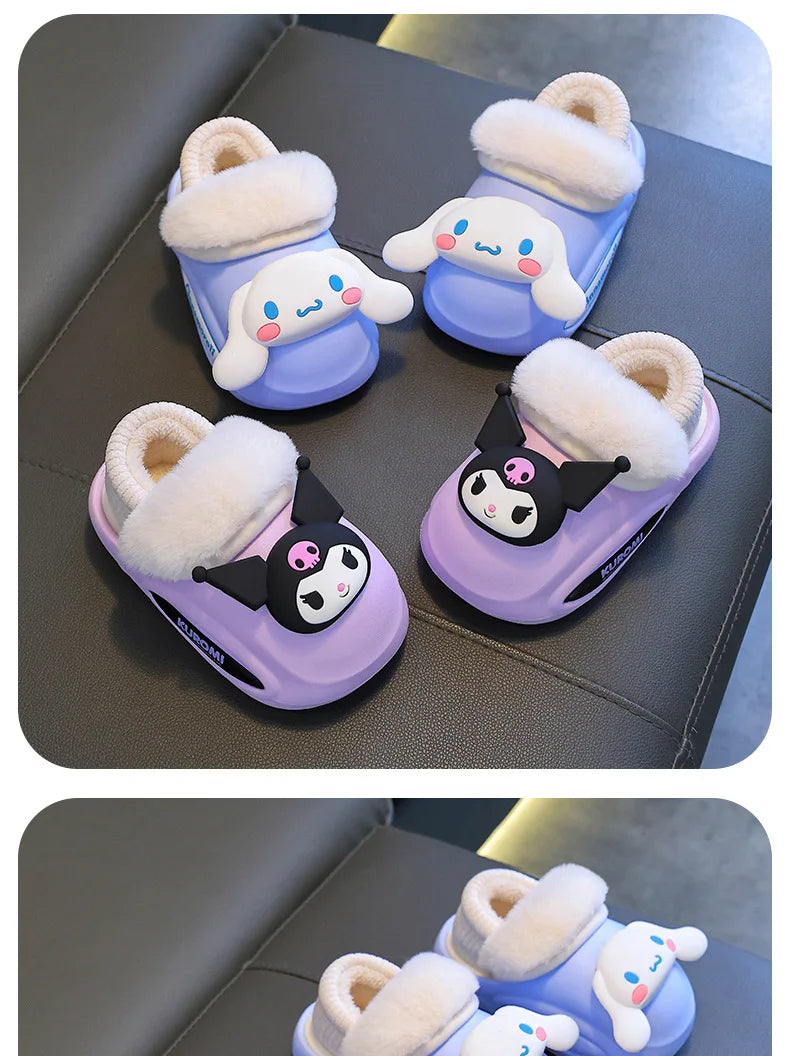 Girls' Home Fur Slippers Kawaii Anti-Skid Warm Cotton Cartoon Plush Waterproof Home Winter Shoes Size 24-41